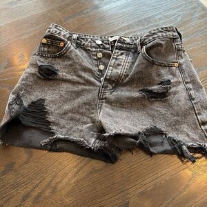 Signature8 off black Distressed Jean Shorts